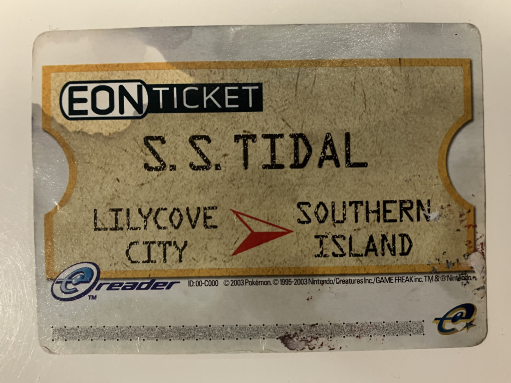 The back of a waterlogged Eon Ticket.